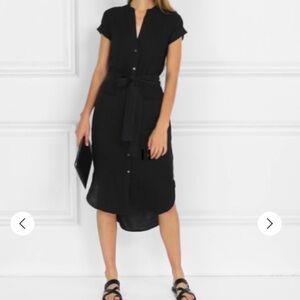 Standard James Sperse Navy Blue 100% Linen Button Front Tie Waist Shirt Dress XS